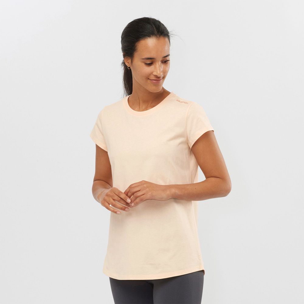 Salomon Singapore Womens T-shirts - OUTLIFE SCOOP HEM W Beige | 82176-NBJD